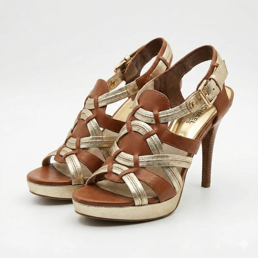 Michael Kors Brown and Gold Sandals with Elegant Design